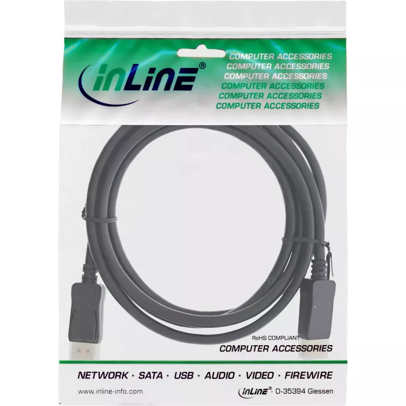 InLine DisplayPort 1.4 kaabel, 8K4K, must, kullatud, 5m