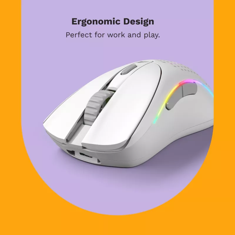 Glorious Gaming Glorious Model D 2 Wireless - Matt valge, Paremakäeline, RF-juhtmevaba, 19000 DPI, Valge
