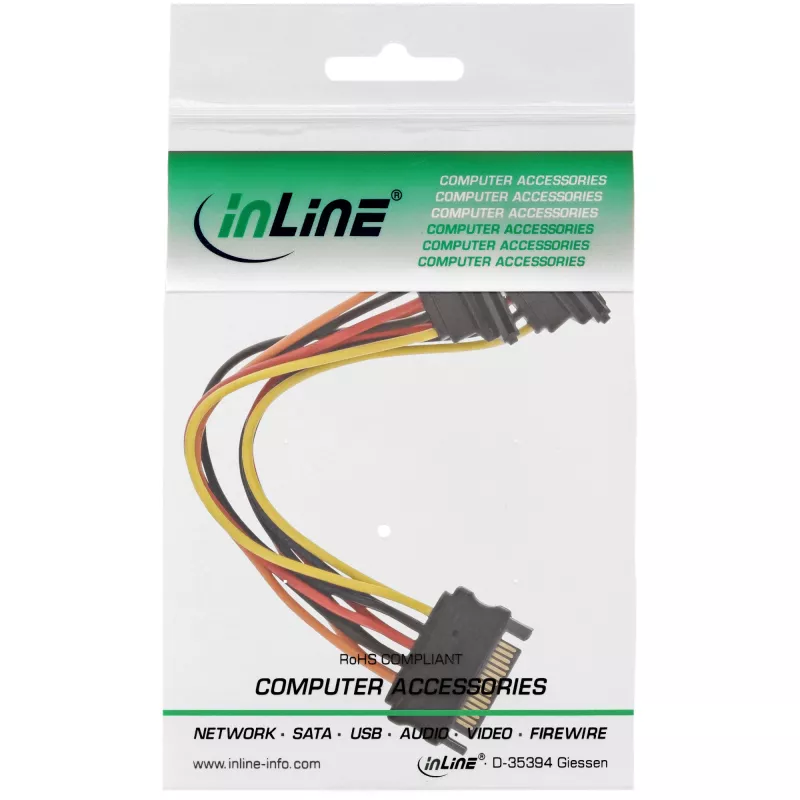 InLine SATA toite Y-kaabel SATA emane / 2x SATA isane, riividega 0,15 m