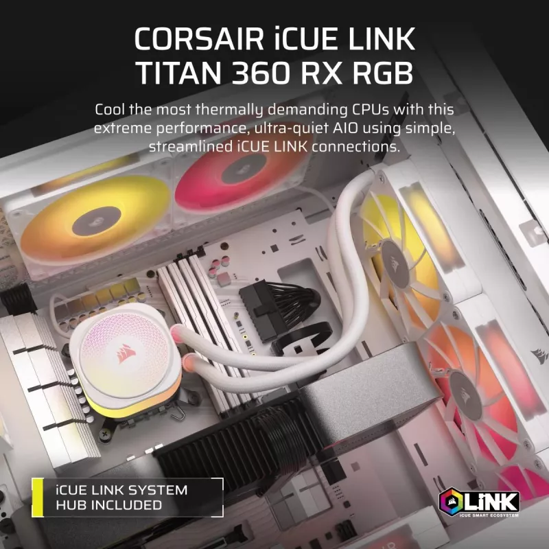 CORSAIR protsessori jahuti - Icue Link Titan 360 Rx RGB Aio vedelikjahuti - valge