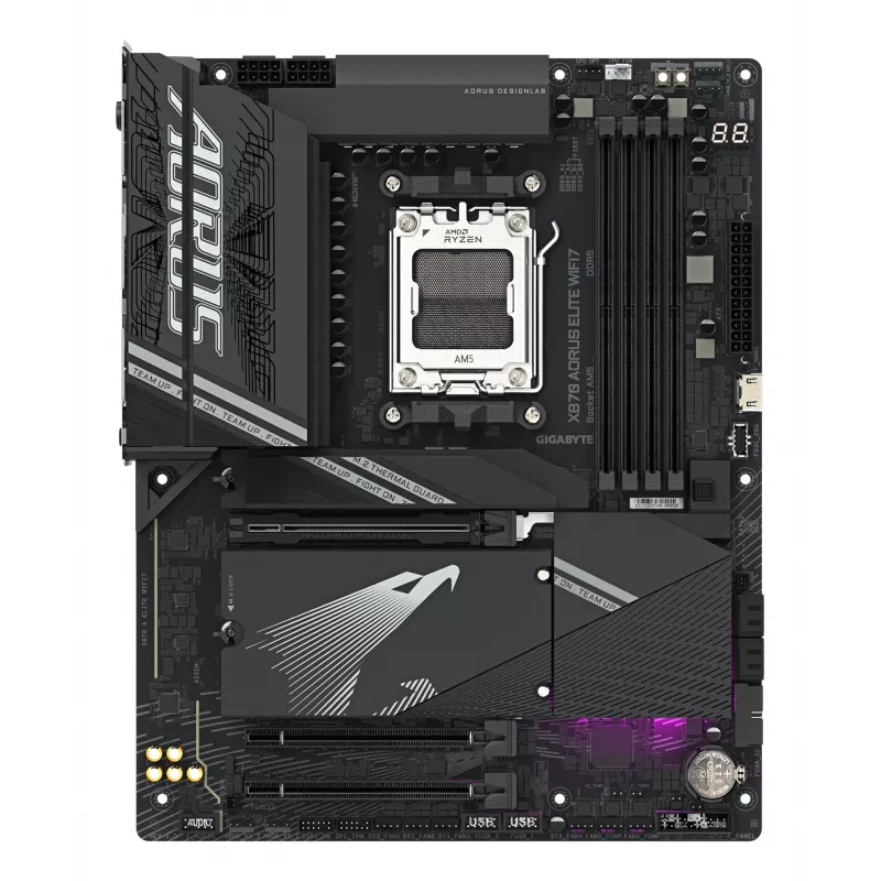 GIGABYTE X870 AORUS ELITE WIFI7 emaplaat - toetab AMD Ryzen 9000 protsessoreid, 16+2+2 faasi VRM, kuni 8000MHz DDR5 (OC), 3xPCIe 5.0 + 1xPCIe 4.0, Wi-Fi 7, 2.5GbE LAN, USB 4
