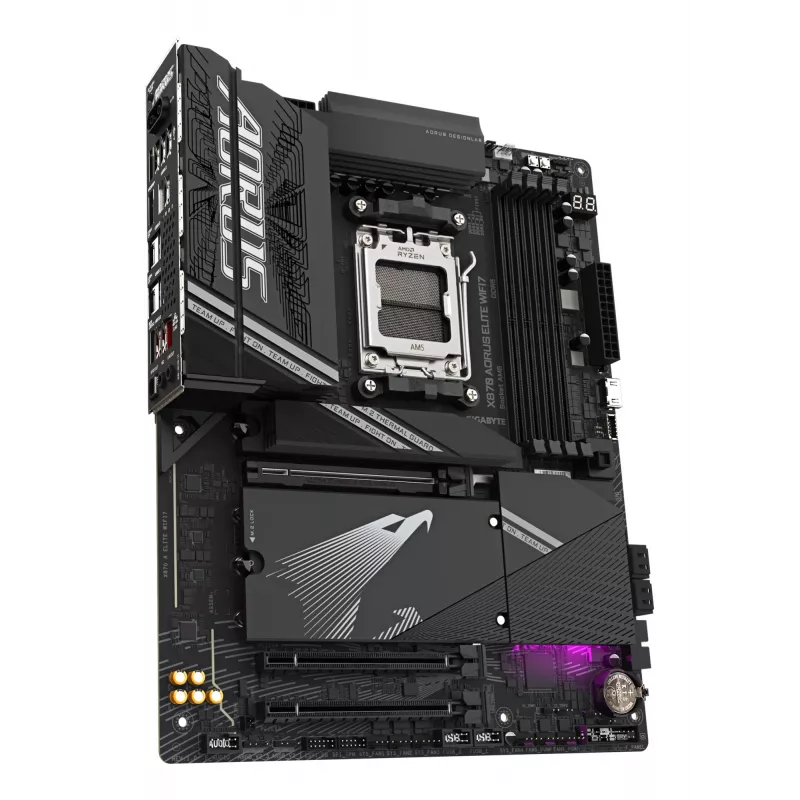 GIGABYTE X870 AORUS ELITE WIFI7 emaplaat - toetab AMD Ryzen 9000 protsessoreid, 16+2+2 faasi VRM, kuni 8000MHz DDR5 (OC), 3xPCIe 5.0 + 1xPCIe 4.0, Wi-Fi 7, 2.5GbE LAN, USB 4