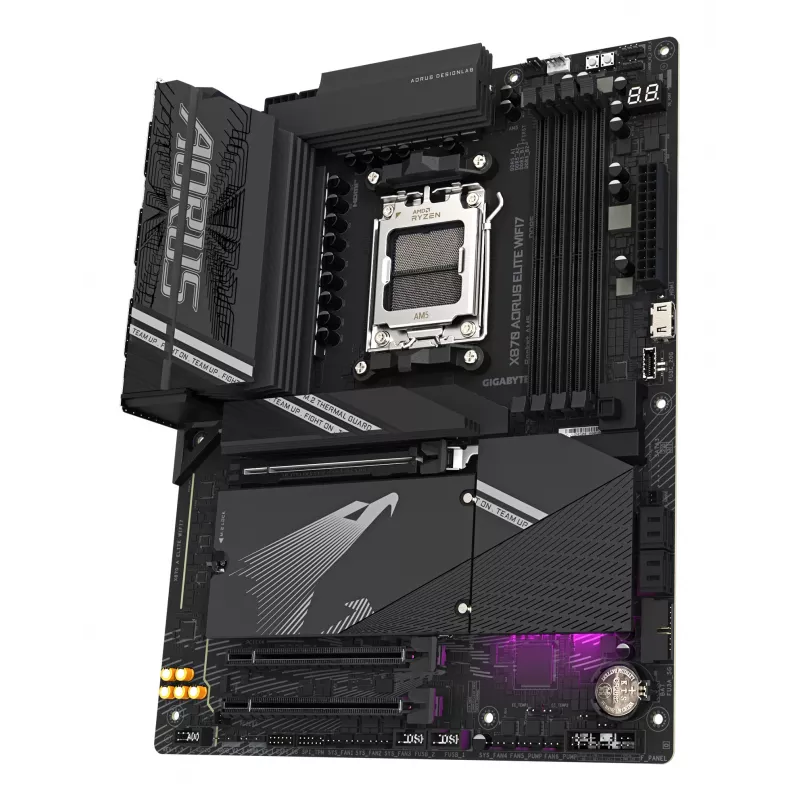 GIGABYTE X870 AORUS ELITE WIFI7 emaplaat - toetab AMD Ryzen 9000 protsessoreid, 16+2+2 faasi VRM, kuni 8000MHz DDR5 (OC), 3xPCIe 5.0 + 1xPCIe 4.0, Wi-Fi 7, 2.5GbE LAN, USB 4