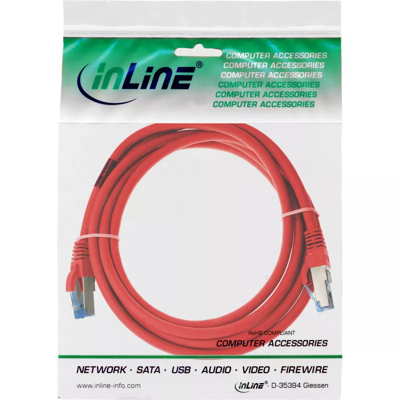 InLine patch-kaabel S/FTP PiMF Cat.6A halogeenivaba 500MHz punane 0,5m