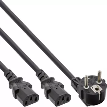 InLine Y-toitekaabel 1x CEE 7/7 nurga all / 2x 3-kontaktiline IEC C13 isane, 1,8 m