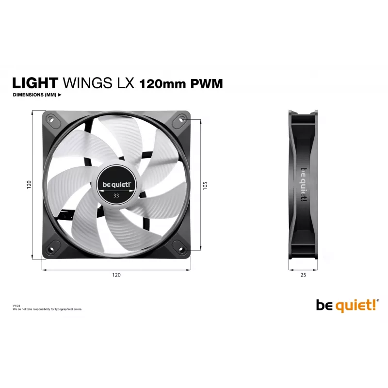 be quiet! LIGHT WINGS LX 120mm PWM arvutikorpuse ventilaator 12 cm Must 1 tk