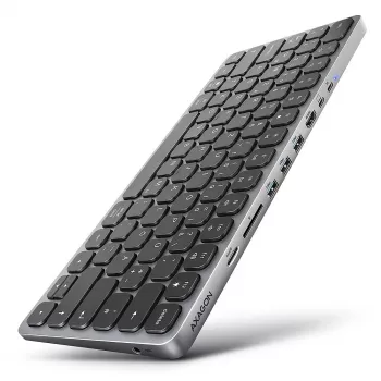 Axagon HMC-KB-GE, USB 5Gbps jaam koos klaviatuuriga, HDMI 4K/60Hz, 3x USB-A, SD/mSD, heli, PD 100, Saksa paigutus