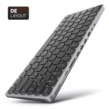 Axagon HMC-KB-GE, USB 5Gbps jaam koos klaviatuuriga, HDMI 4K/60Hz, 3x USB-A, SD/mSD, heli, PD 100, Saksa paigutus