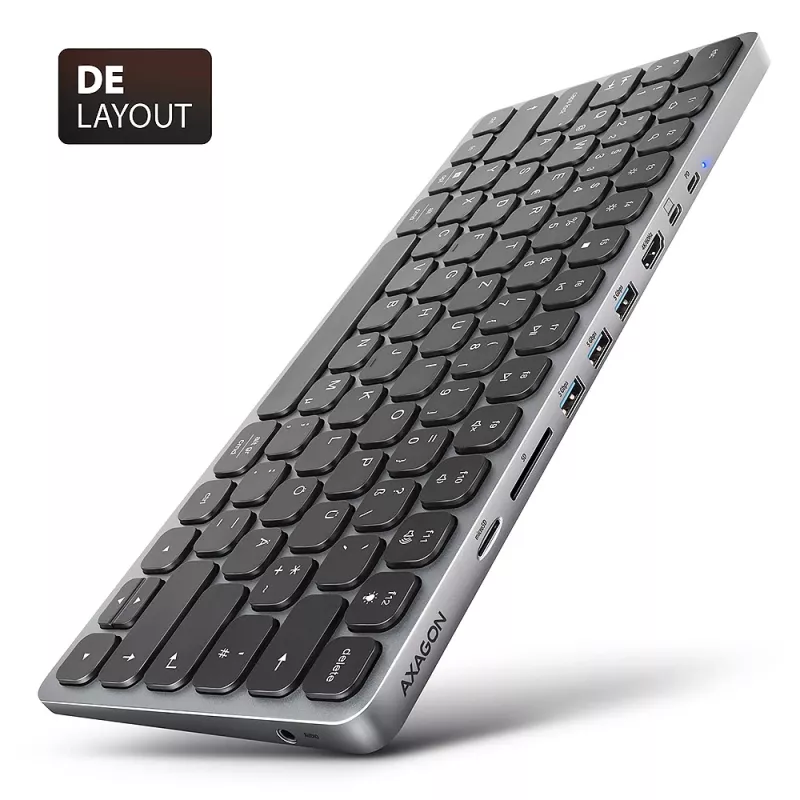 Axagon HMC-KB-GE, USB 5Gbps jaam koos klaviatuuriga, HDMI 4K/60Hz, 3x USB-A, SD/mSD, heli, PD 100, Saksa paigutus