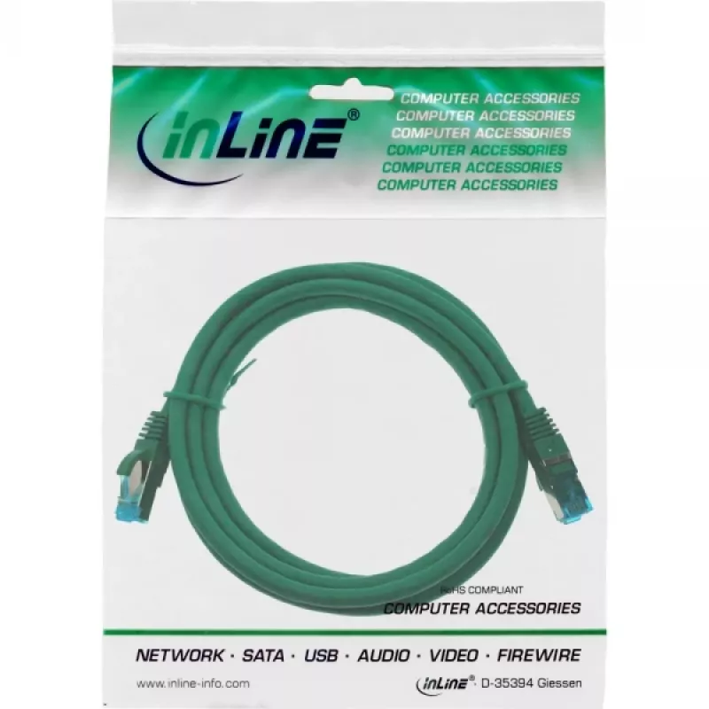 InLine patch-kaabel S/FTP PiMF Cat.6A halogen free 500MHz roheline 3m