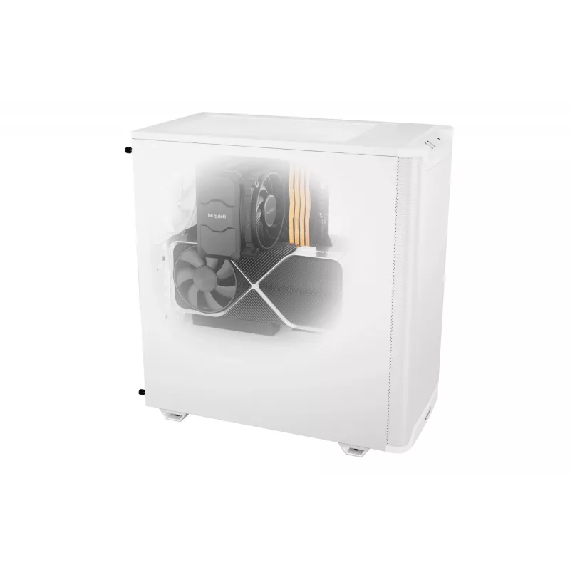 PC korpus be quiet! PURE BASE 501 Airflow Midi Tower valge — ATX, 3×140 mm ees, 1×140 mm taga, 5×2,5 tolli, 2×3,5 tolli, USB‑C, PWM tugi