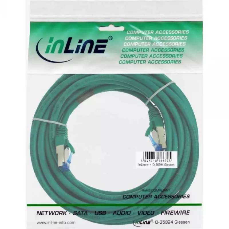 InLine patch-kaabel S/FTP PiMF Cat.6A halogeenivaba 500 MHz roheline 10 m