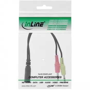 InLine Audio peakomplekti adapterkaabel, 2x 3,5 mm isane kuni 3,5 mm emane 4-kontaktiline, CTIA, 0,15 m
