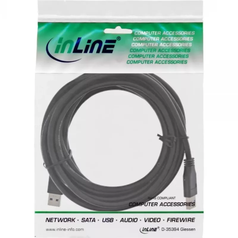 InLine USB 3.2 Gen.1 kaabel Type A-pistik / A-pistik, must, 5 m