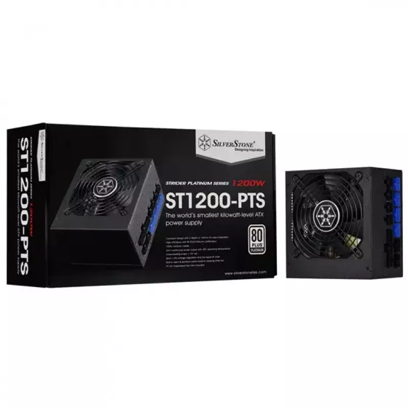 Toiteplokk SILVERSTONE ST1200-PTS 1200 W 80 PLUS Platinum, 20+4 pin ATX, 120 mm ventilaator, Must