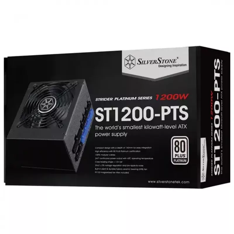 Toiteplokk SILVERSTONE ST1200-PTS 1200 W 80 PLUS Platinum, 20+4 pin ATX, 120 mm ventilaator, Must