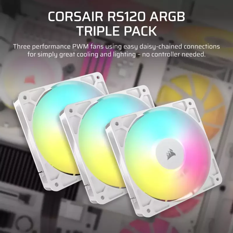 Fan Corsair RS120 ARGB 12 cm Valge 420-2100 RPM 3 pcs