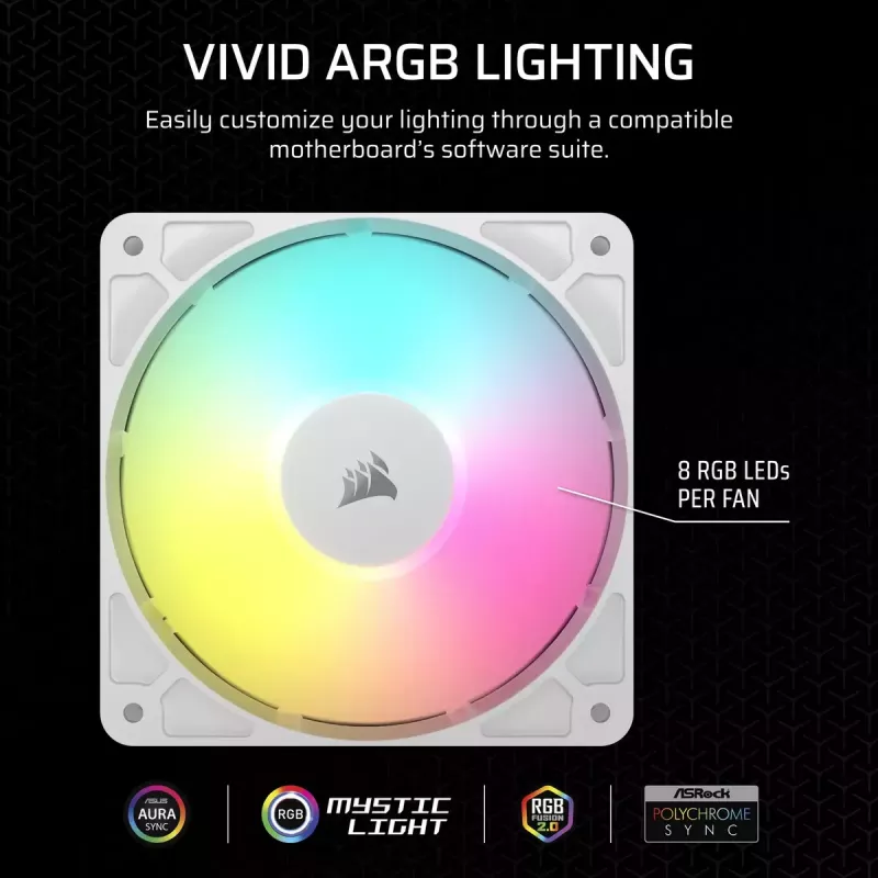 Fan Corsair RS120 ARGB 12 cm Valge 420-2100 RPM 3 pcs