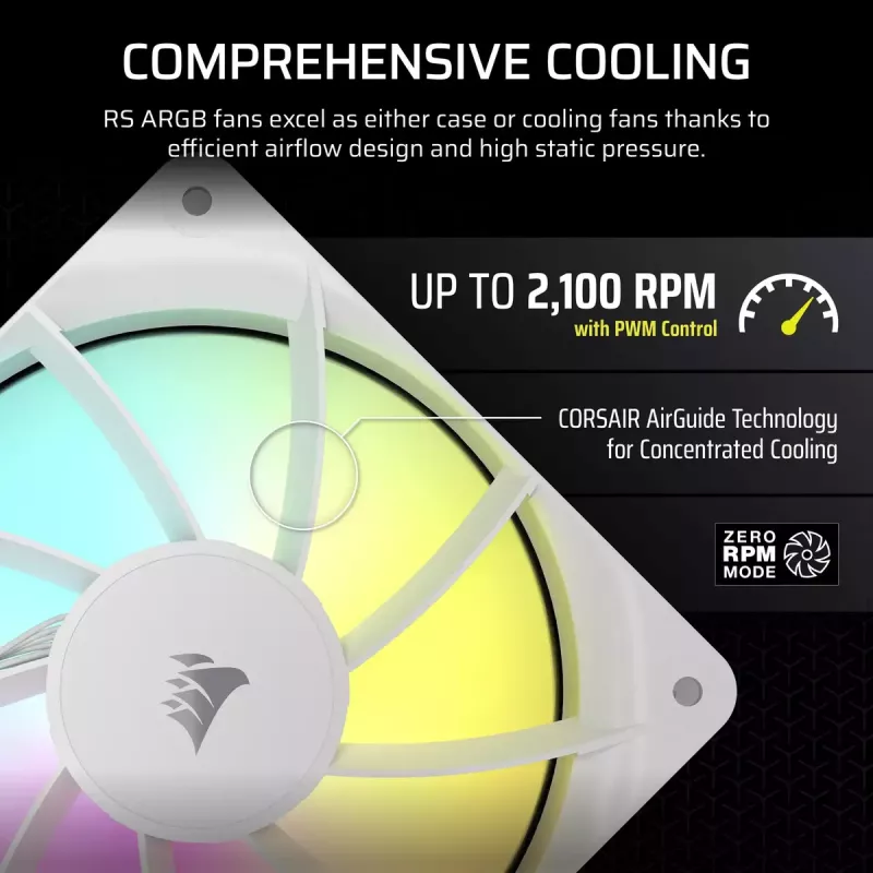 Fan Corsair RS120 ARGB 12 cm Valge 420-2100 RPM 3 pcs