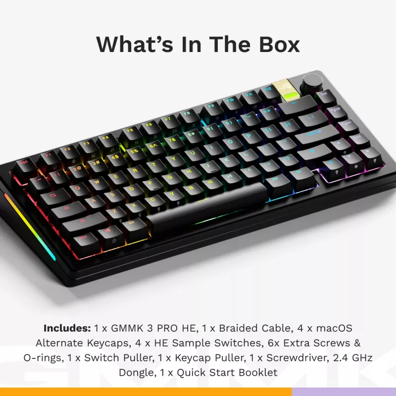 Mehaaniline mängurklaviatuur GLORIOUS GMMK 3 PRO HE 75% traadita RF + Bluetooth, RGB, US QWERTY, must