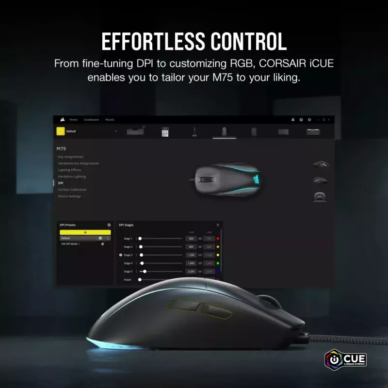 Hiir Corsair M75 Lightweight RGB USB Type-A