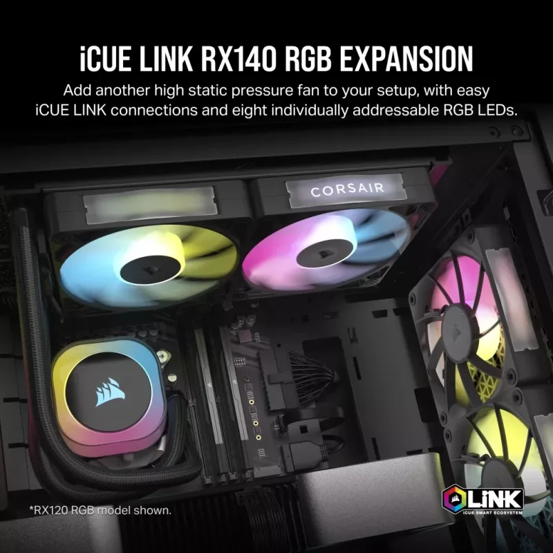 Ventilaator Corsair iCUE LINK RX140 RGB 14 cm Must 300-1700 RPM Magnetlaager