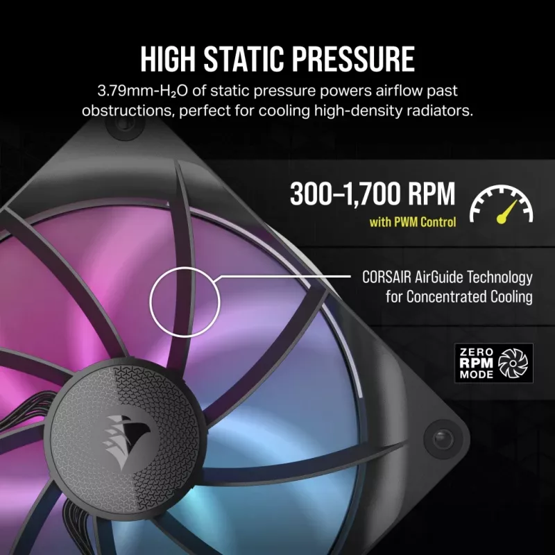 Ventilaator Corsair iCUE LINK RX140 RGB 14 cm Must 300-1700 RPM Magnetlaager