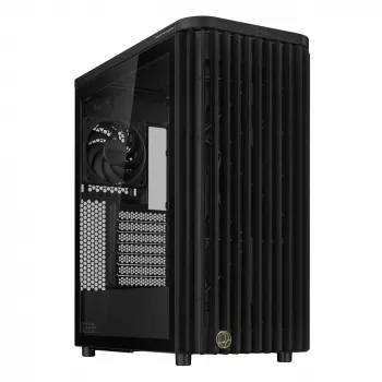 Arvutikorpus ASUS ProArt PA401 Wood TG PWM Tower Must — ATX, karastatud klaas, 2x160 mm esiventilaatorid, USB-C, toetab GPU-d 31,5 cm