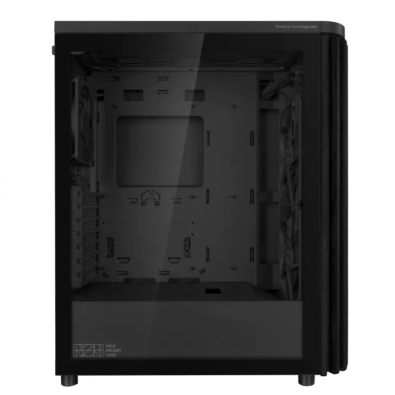 Arvutikorpus ASUS ProArt PA401 Wood TG PWM Tower Must — ATX, karastatud klaas, 2x160 mm esiventilaatorid, USB-C, toetab GPU-d 31,5 cm
