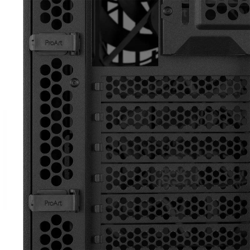 Arvutikorpus ASUS ProArt PA401 Wood TG PWM Tower Must — ATX, karastatud klaas, 2x160 mm esiventilaatorid, USB-C, toetab GPU-d 31,5 cm