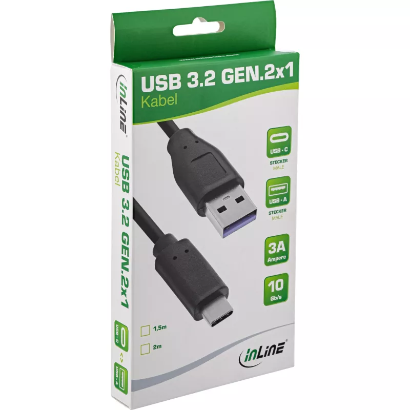 InLine USB 3.2 Gen.1x2 kaabel, USB-C isane / USB-A-pistik, must, 2m