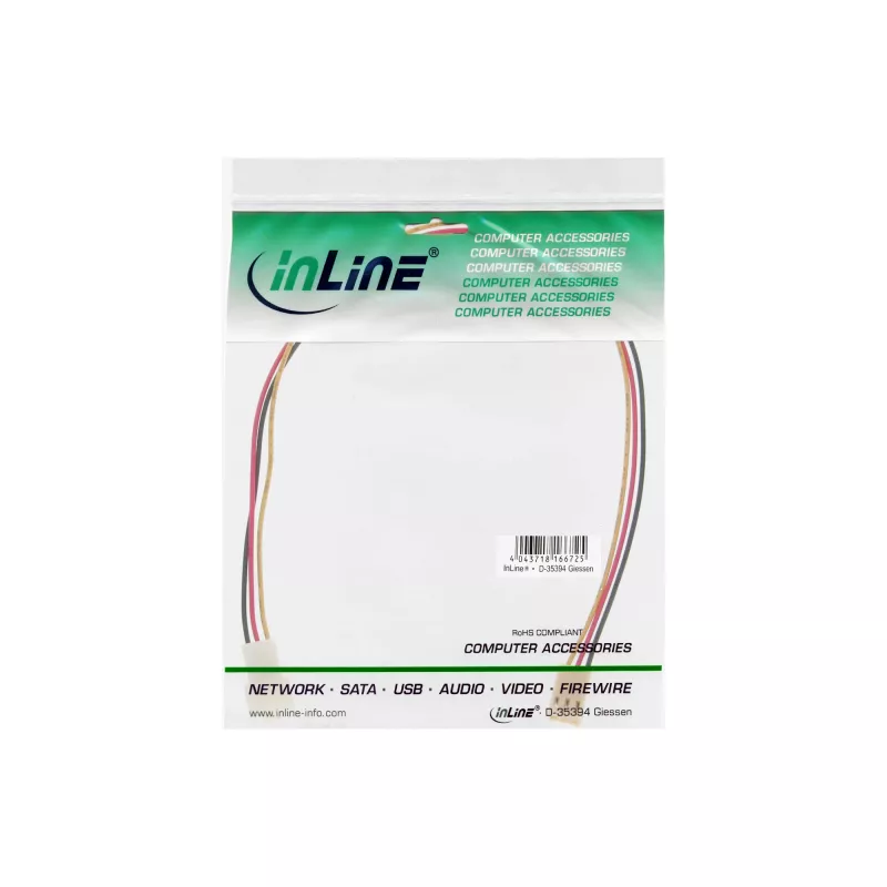 InLine ventilaatori kaabli pikendus 3pin Molex isane/emane, pikkus 0,30 m