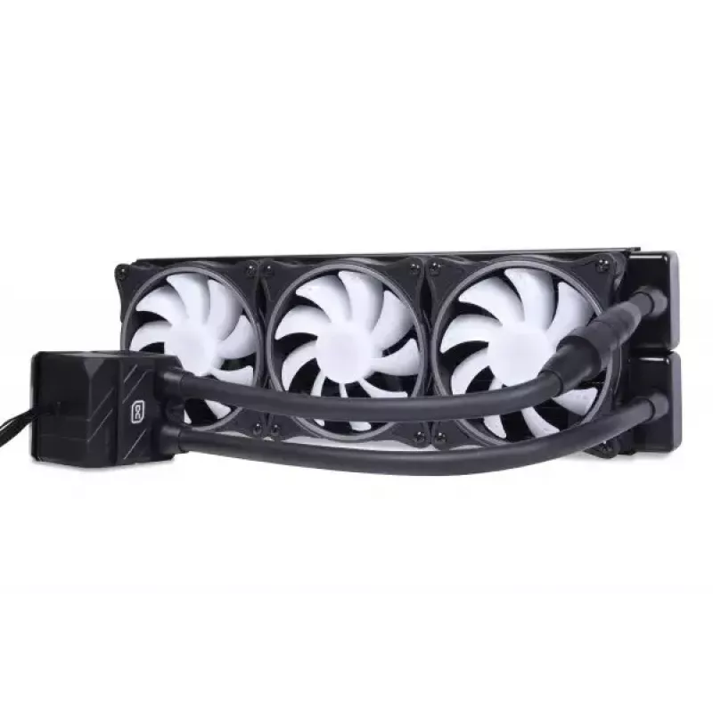 Muldade kõik-ühes vedelikjahuti Alphacool 13074 — 120 mm ventilaatorid, 3 ventilaatorit, 2500 p/min, 40 cm torud, vasest radiaator, mitmevärviline LED, must