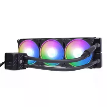 Muldade kõik-ühes vedelikjahuti Alphacool 13074 — 120 mm ventilaatorid, 3 ventilaatorit, 2500 p/min, 40 cm torud, vasest radiaator, mitmevärviline LED, must