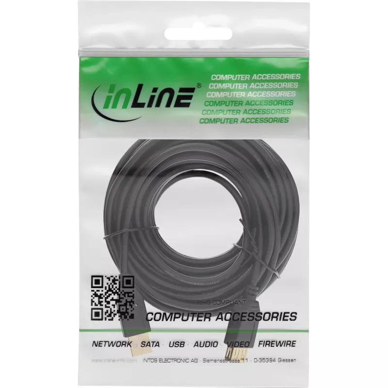 InLine USB 2.0 pikenduskaabel, tüüp A-pistik / emane, kullatud, must, 5 m
