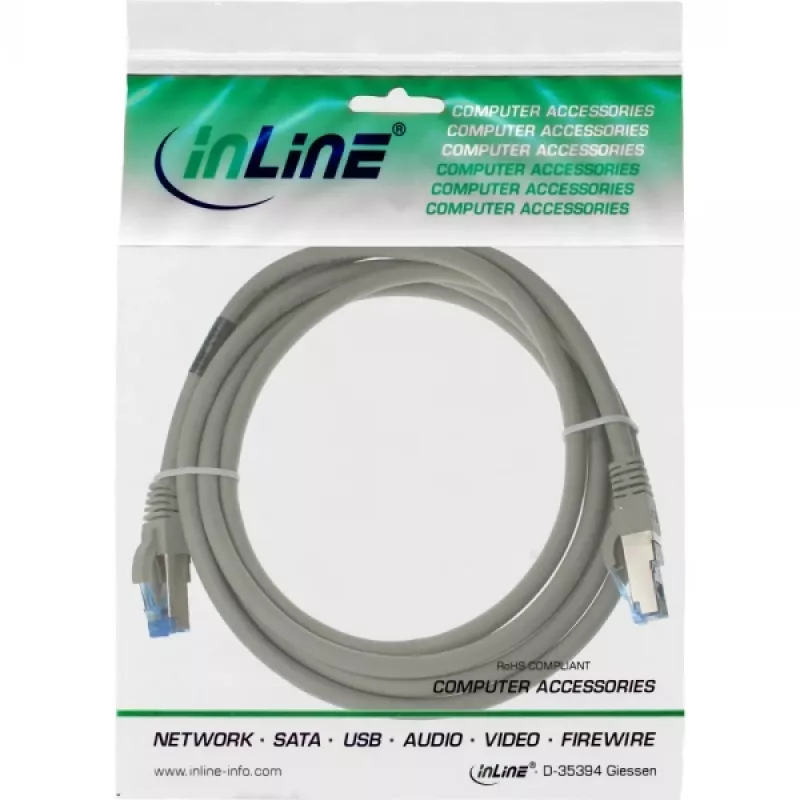 InLine patch-kaabel S/FTP PiMF Cat.6A halogen free 500MHz hall 1m