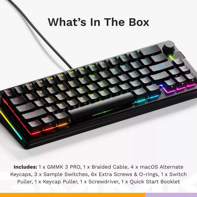 Mehaaniline klaviatuur GLORIOUS GMMK 3 PRO 65% eelmonteeritud juhtmega USB, QWERTY, RGB, must
