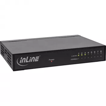 InLine võrgukommutaator 8-pordiline, 1 Gb/s, lauaarvuti, metallist, ventilaatorita, varjestatud pordid