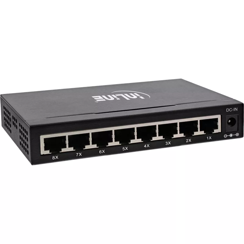 InLine võrgukommutaator 8-pordiline, 1 Gb/s, lauaarvuti, metallist, ventilaatorita, varjestatud pordid