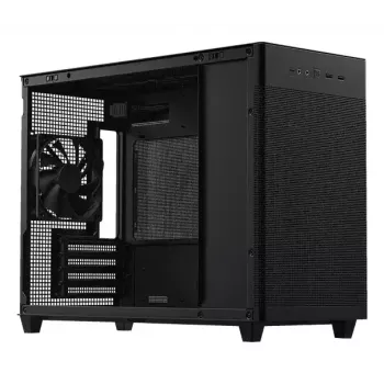 PC korpus ASUS Prime AP201 MicroATX Mini Torn Must — toetab microATX, max GPU 338 mm, CPU jahuti kõrgus 170 mm, 3x 3,5-tollist pesa, USB-A 2x, USB-C 1x