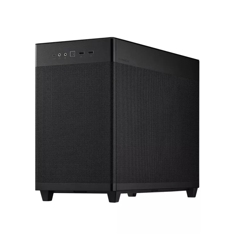 PC korpus ASUS Prime AP201 MicroATX Mini Torn Must — toetab microATX, max GPU 338 mm, CPU jahuti kõrgus 170 mm, 3x 3,5-tollist pesa, USB-A 2x, USB-C 1x