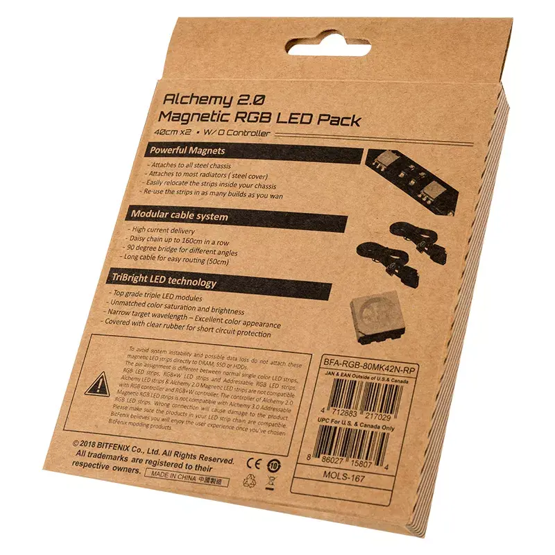 Arvuti korpuse valgustuskomplekt BITFENIX Alchemy 2.0, universaalne korpus, 12 V, 5,04 W, 2 tk, 10 mm x 0,5 m, must/valge