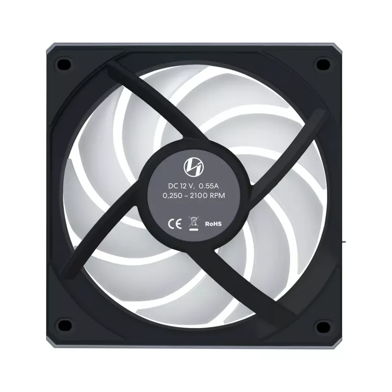 Arvutikorpuse ventilaator Lian Li 12RCL1W3B 120 mm, 12 V, 2150 p/min, 2.52 mmH2O, fluid-dünaamiline laager, must