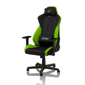 Mängutool Nitro Concepts S300 — riidest iste, reguleeritav kõrgus 128–140 cm, seljatoe laius 56 cm, must/roheline