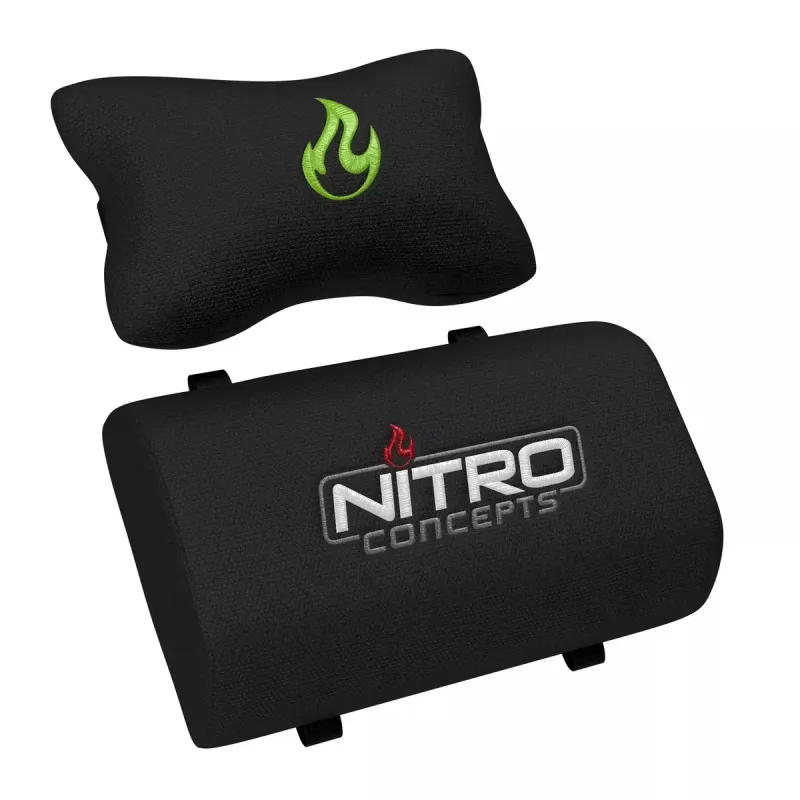 Mängutool Nitro Concepts S300 — riidest iste, reguleeritav kõrgus 128–140 cm, seljatoe laius 56 cm, must/roheline