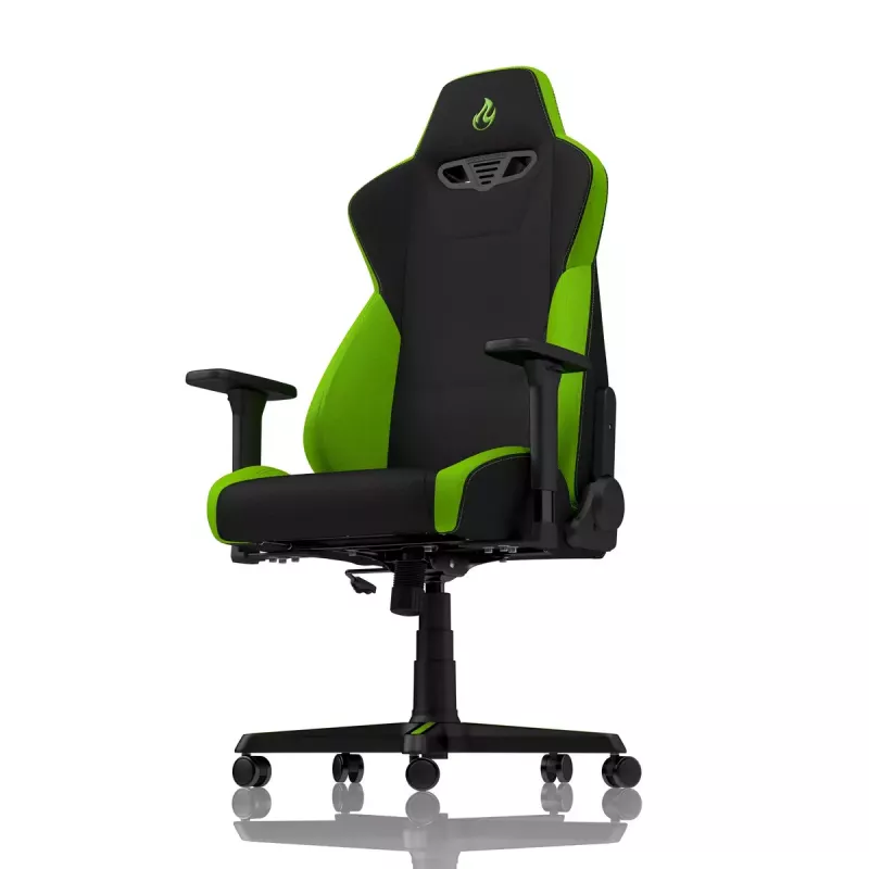 Mängutool Nitro Concepts S300 — riidest iste, reguleeritav kõrgus 128–140 cm, seljatoe laius 56 cm, must/roheline