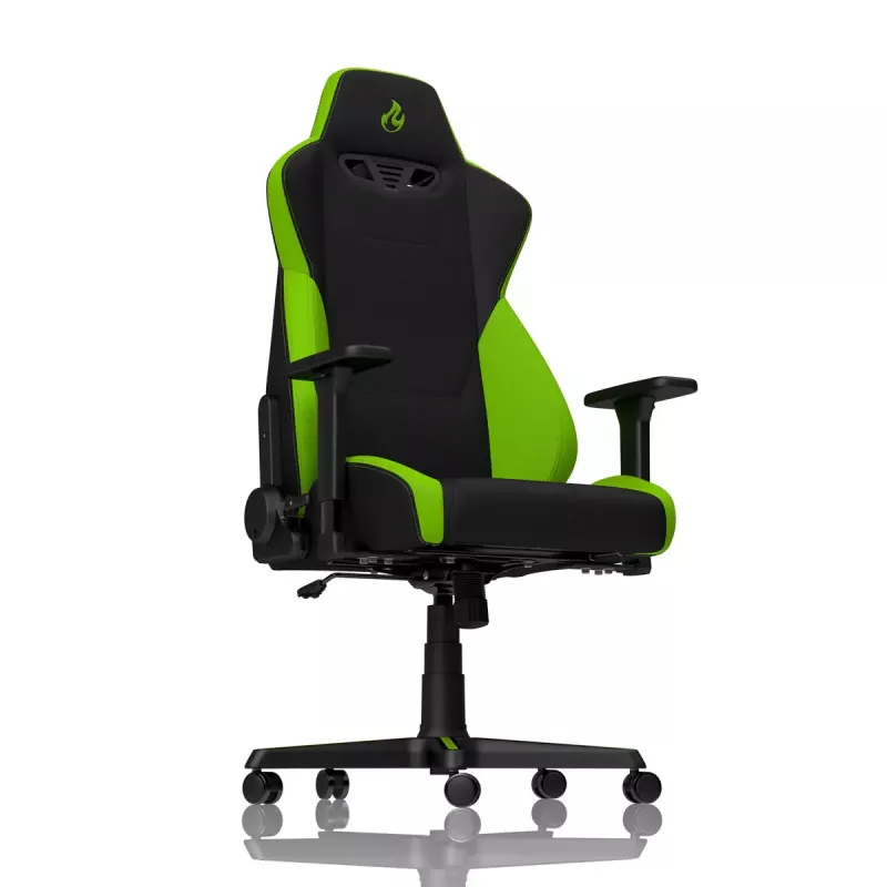Mängutool Nitro Concepts S300 — riidest iste, reguleeritav kõrgus 128–140 cm, seljatoe laius 56 cm, must/roheline