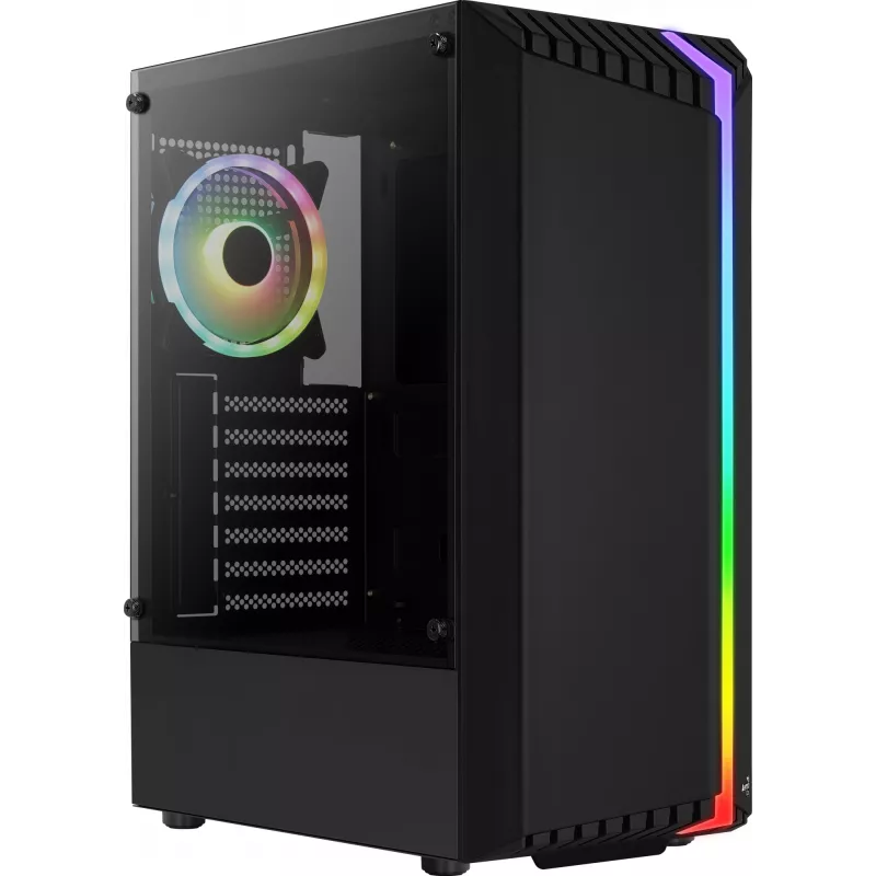 Arvutikorpus AEROCOOL Bionic Midi Tower — ATX, karastatud klaas, 3.5“x2 / 2.5”x4 pesa, kuni 297 mm GPU, 158 mm CPU jahuti, sinine LED