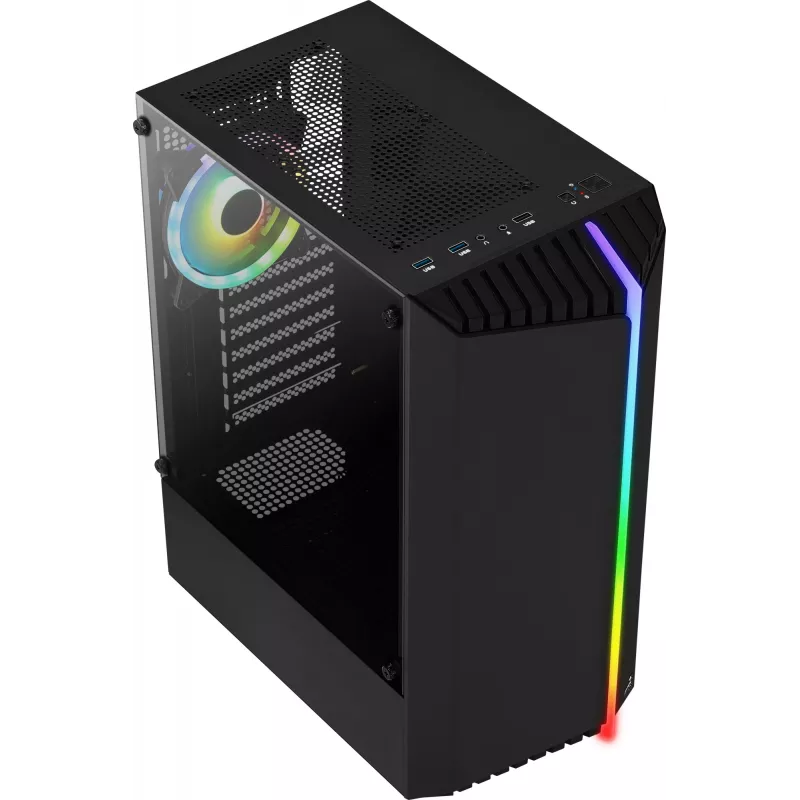 Arvutikorpus AEROCOOL Bionic Midi Tower — ATX, karastatud klaas, 3.5“x2 / 2.5”x4 pesa, kuni 297 mm GPU, 158 mm CPU jahuti, sinine LED