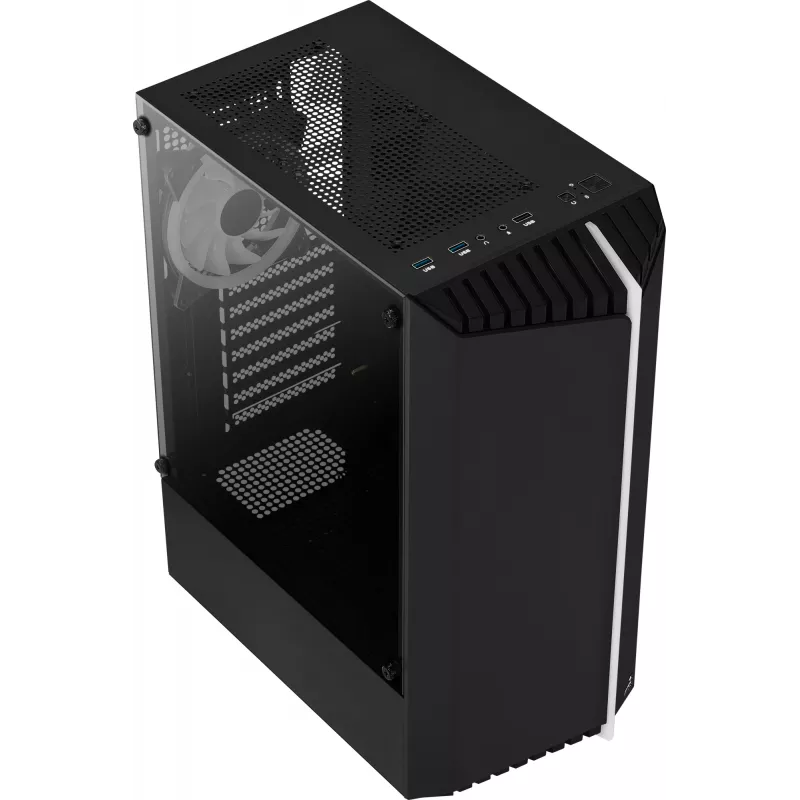 Arvutikorpus AEROCOOL Bionic Midi Tower — ATX, karastatud klaas, 3.5“x2 / 2.5”x4 pesa, kuni 297 mm GPU, 158 mm CPU jahuti, sinine LED